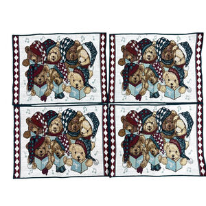 4 New Christmas Tapestry Placemat Set American Greetings Musical Caroling Bears